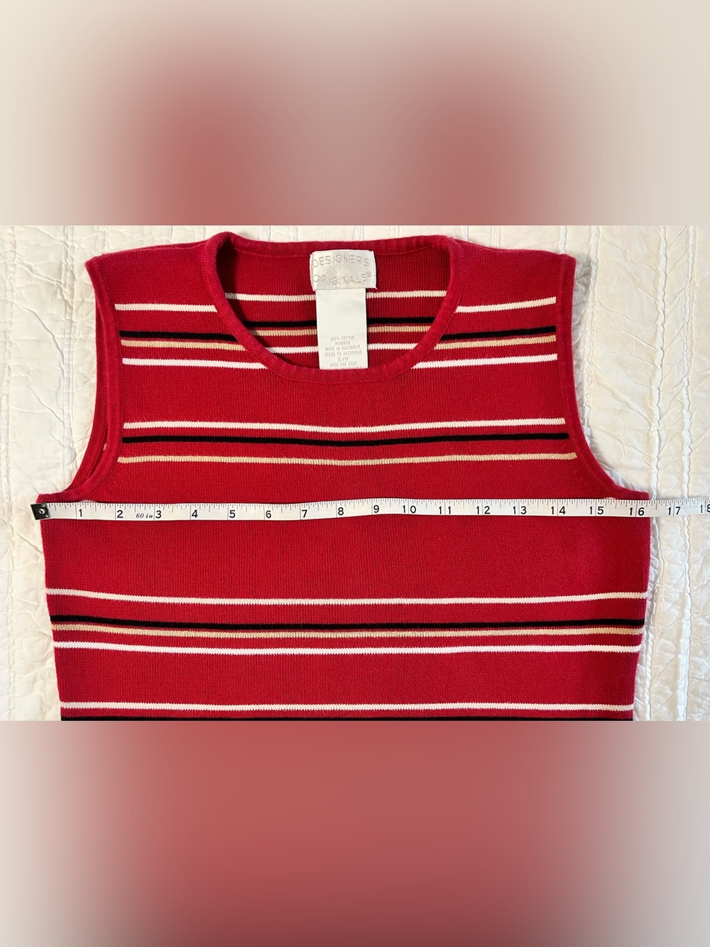 VINTAGE 90s Designers Originals Striped Sweater Knit Tank Top - Size S - Picture 4 of 5